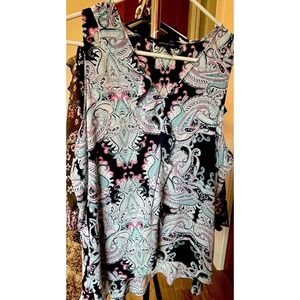 Banana Republic Black Teal Abstract Pattern Ruffled‎ Women’s Size Large